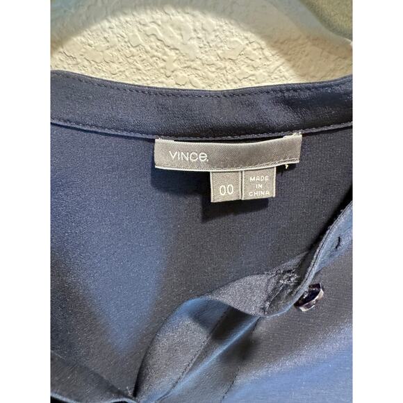 Vince 100% Silk Blouse Navy Blue Women's 00 Minimalist Office Career Long Sleeve - Picture 3 of 5